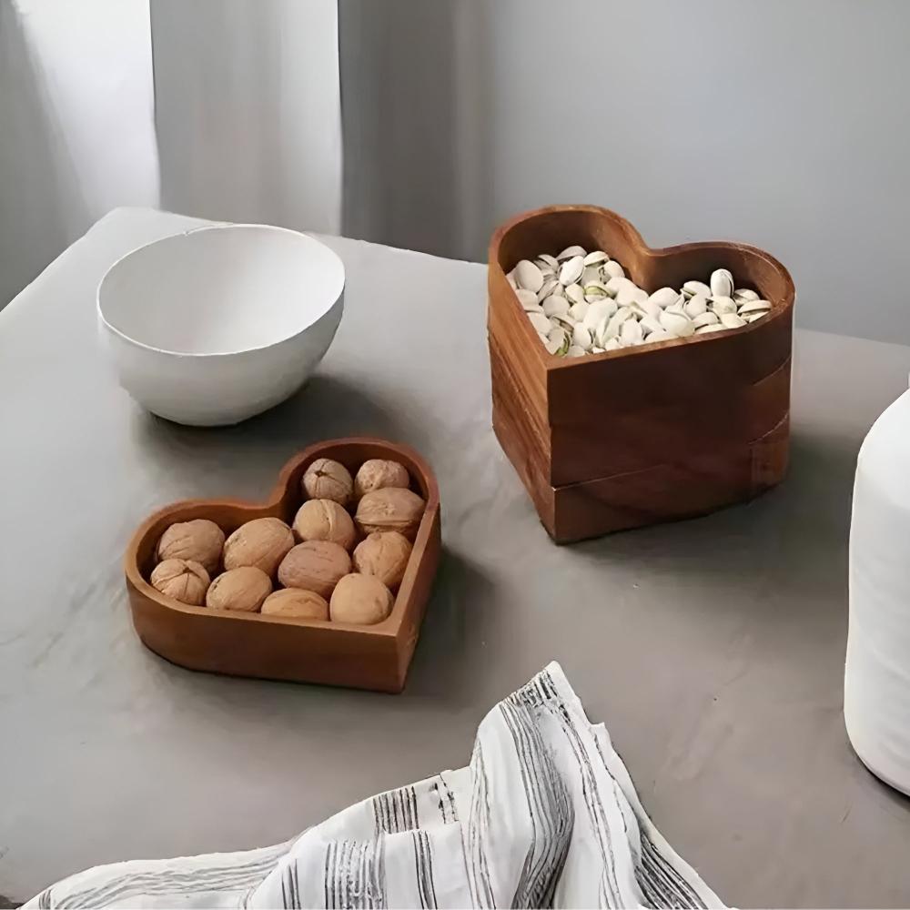 Herzförmige Holz-Snackplatte | 4 Stück