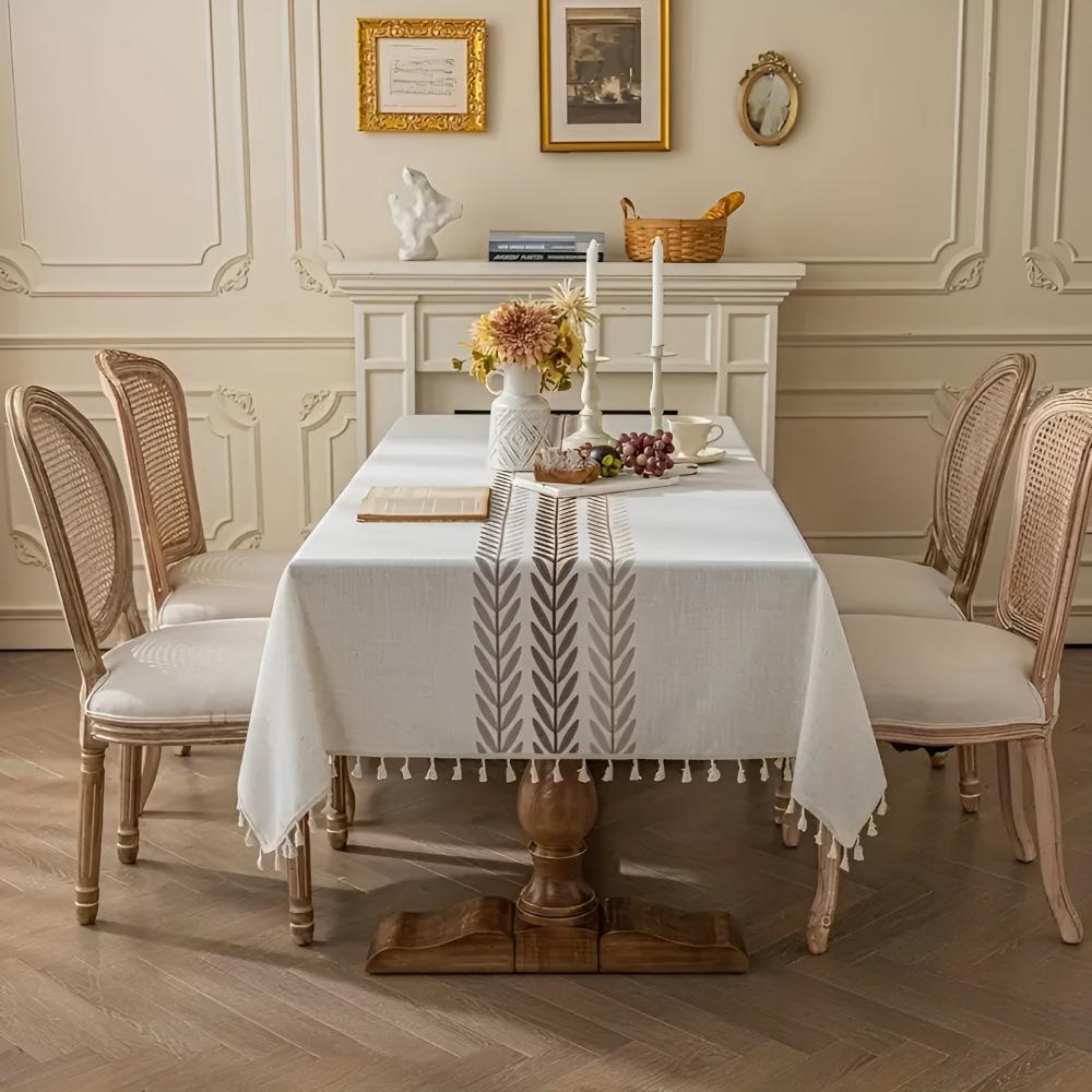 Elegante Blätter Bestickte Tischdecke