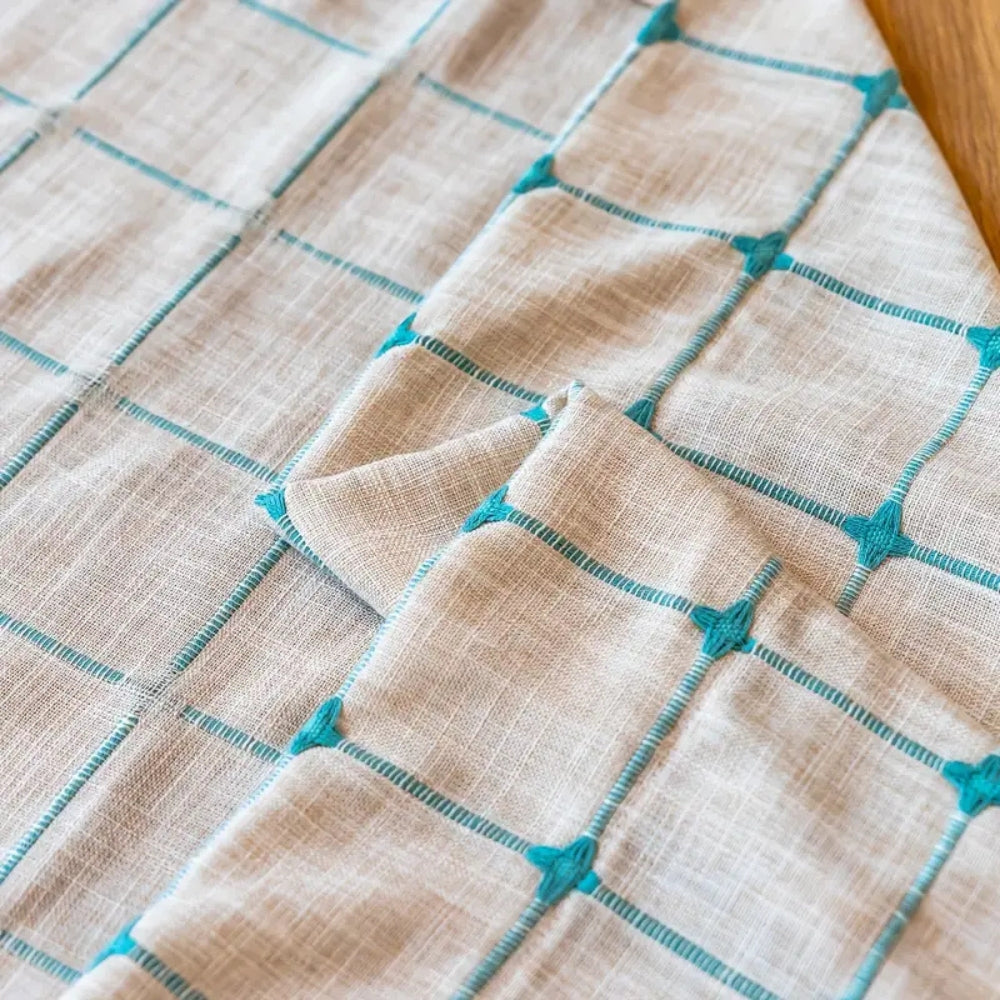 Türkis Gitter Boho Quasten Vorhang