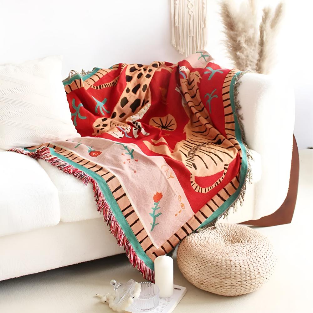 Leoparden-gewebte Quasten-Decke