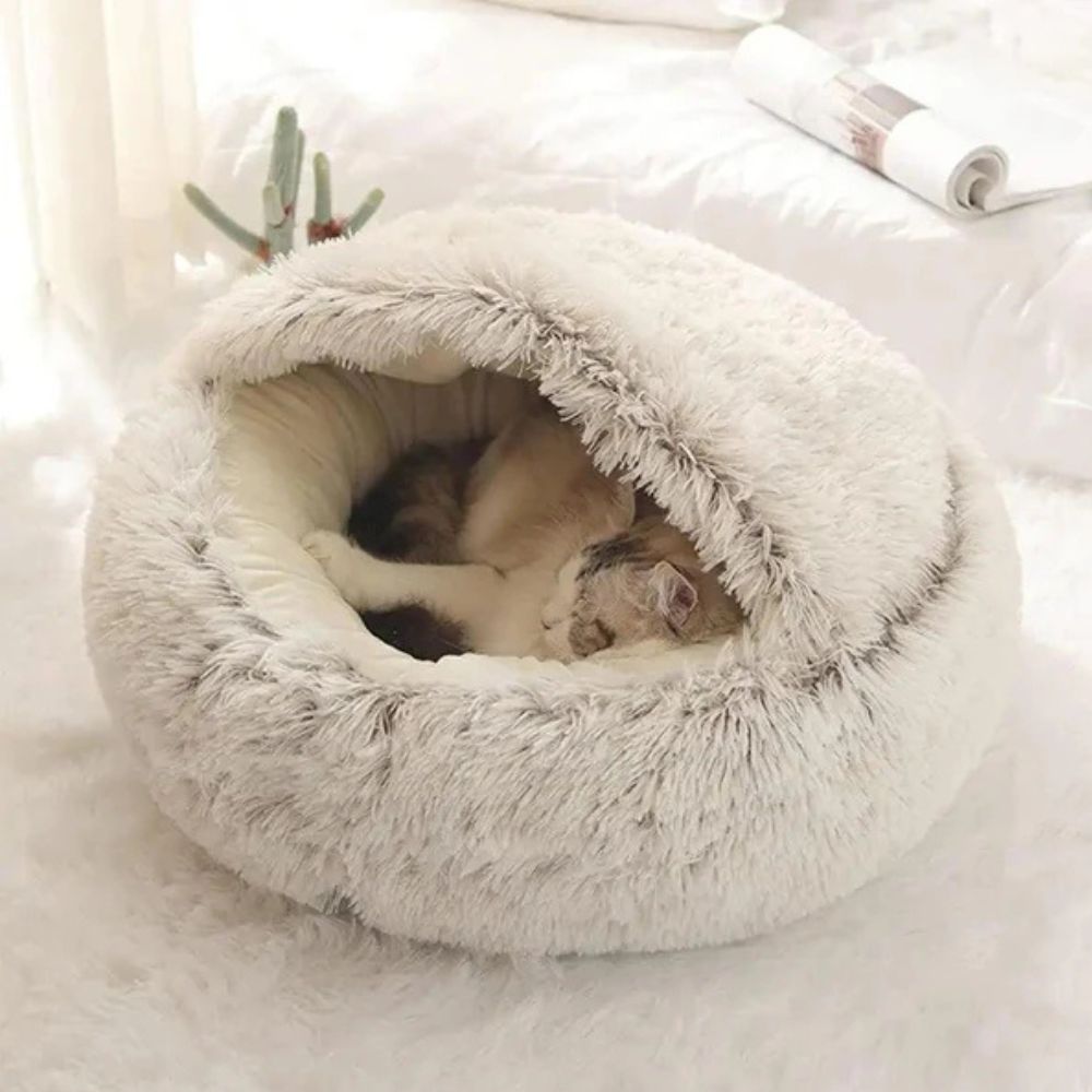 Runde Kapuzen-Faux-Fur Haustierbett