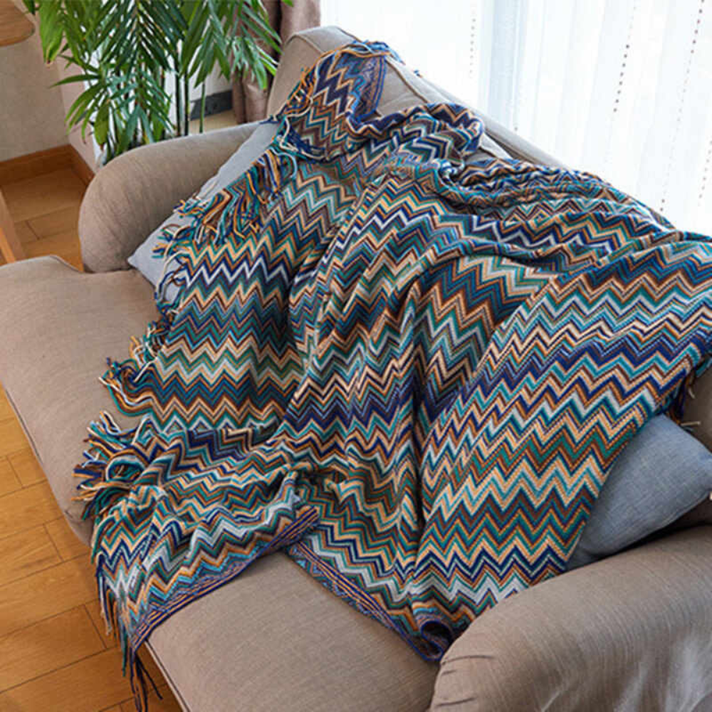 Multicolor Zickzack Fransen Strickdecke