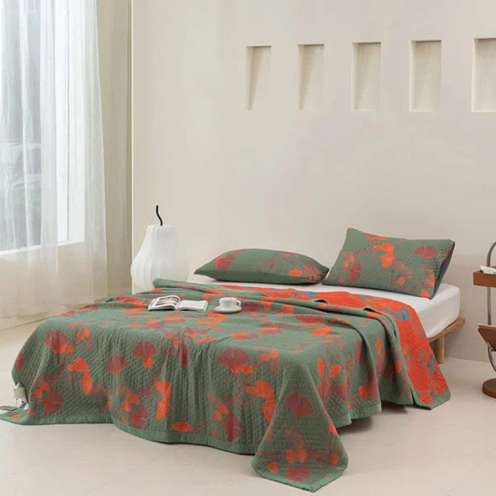 Ginkgo Orange Blatt Floral Muster Tagesdecke