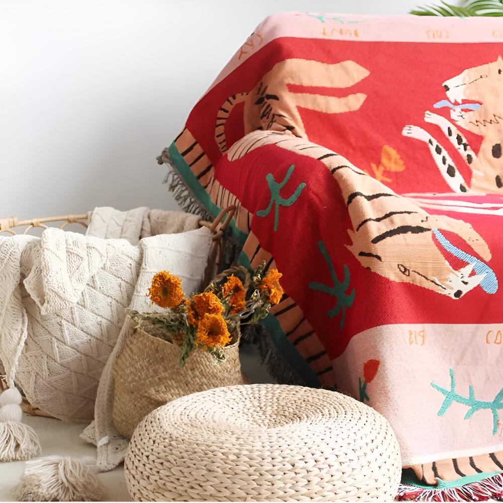 Leoparden-gewebte Quasten-Decke
