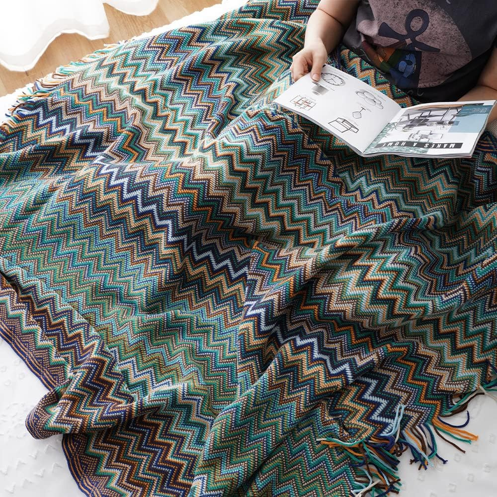 Multicolor Zickzack Fransen Strickdecke