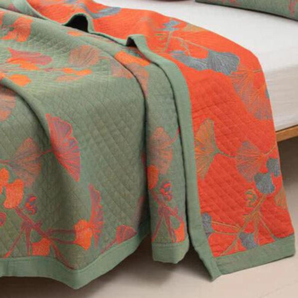 Ginkgo Orange Blatt Floral Muster Tagesdecke