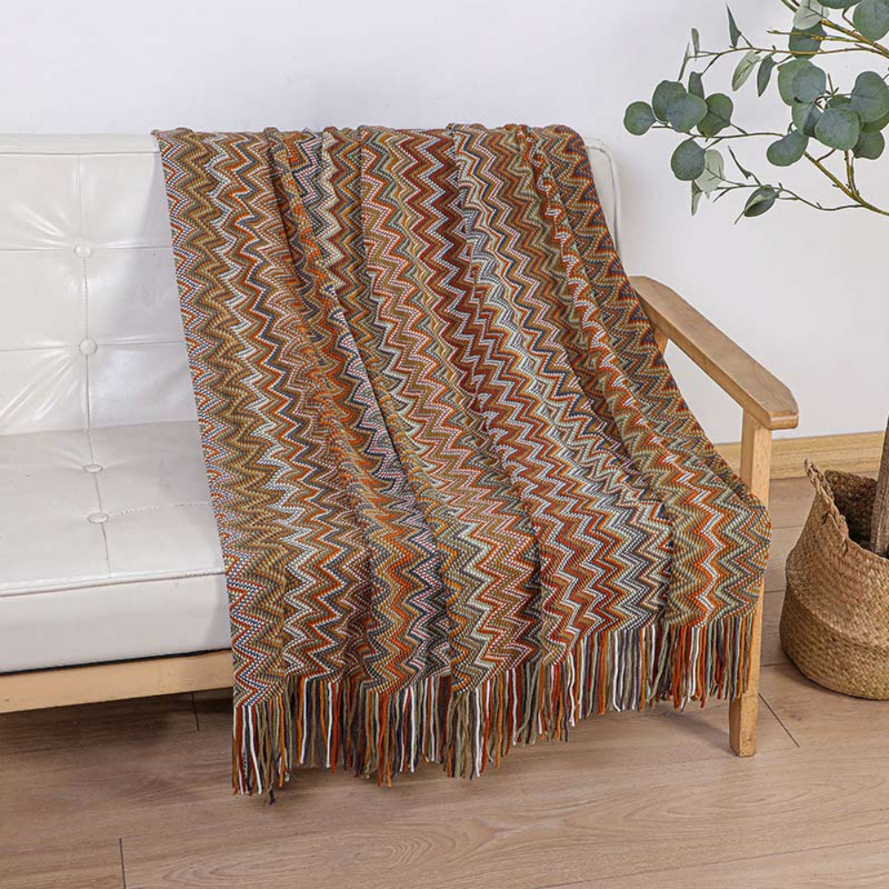 Multicolor Zickzack Fransen Strickdecke