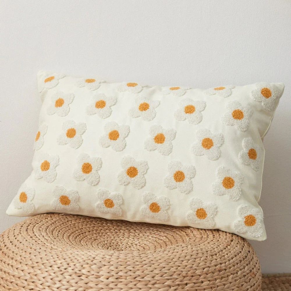 Glänzende Floral Bestickte Kissenhülle