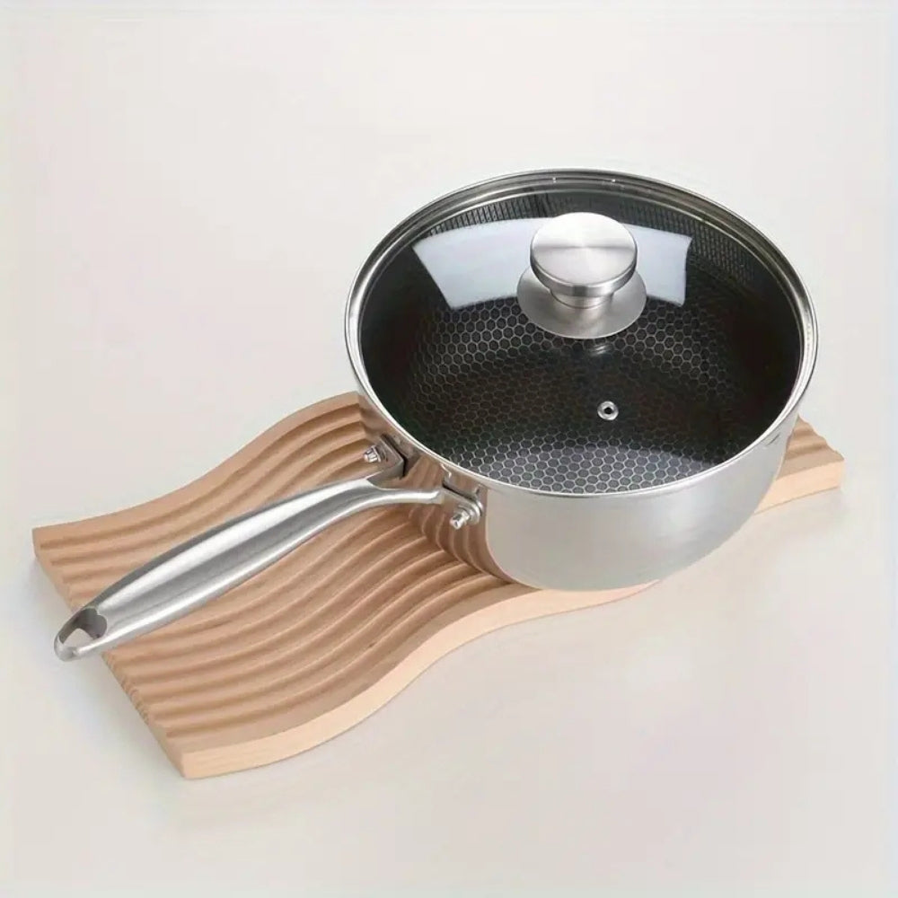 Moderne Edelstahl-Soßenkasserolle mit Glasdeckel