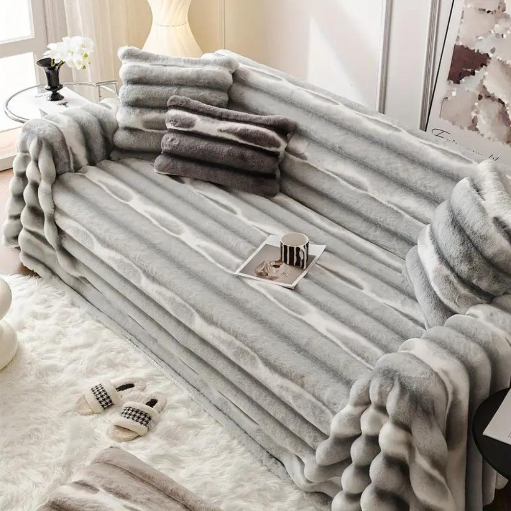 Samt-Faux-Fur Sofaüberwurf