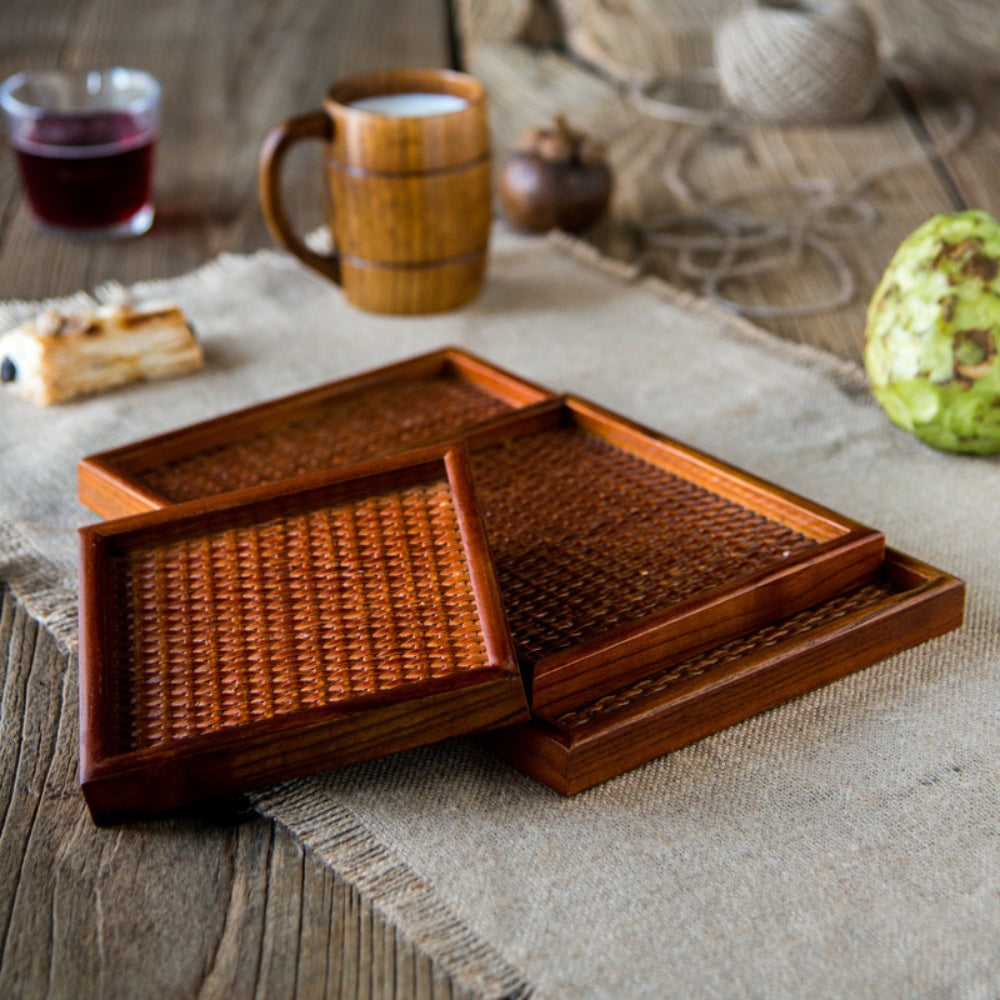 Handgefertigtes Rattan Holz Tee Tablett