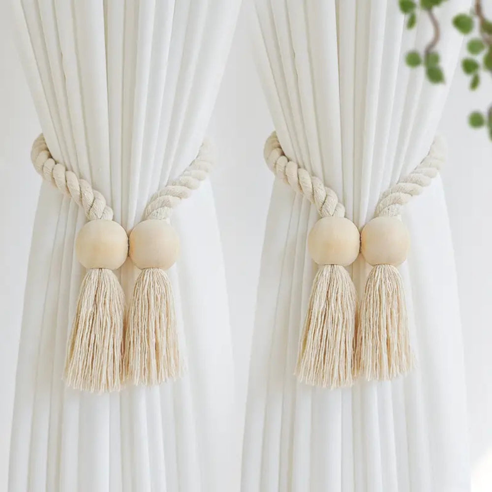 Holzperlen Quasten Vorhang Halter | 2er Set