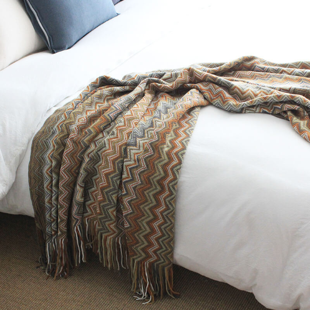 Multicolor Zickzack Fransen Strickdecke