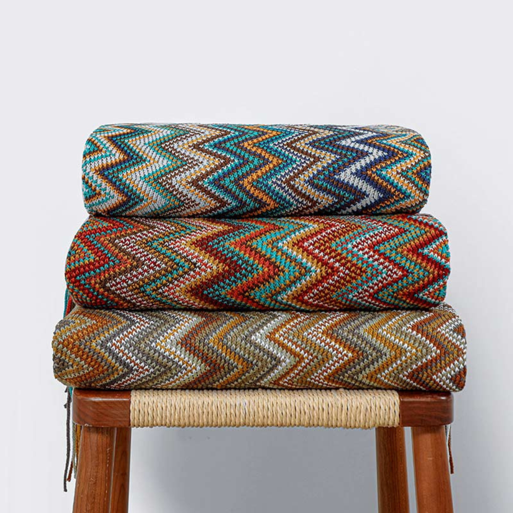 Multicolor Zickzack Fransen Strickdecke