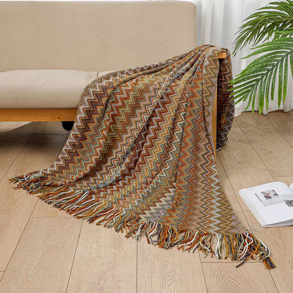 Multicolor Zickzack Fransen Strickdecke