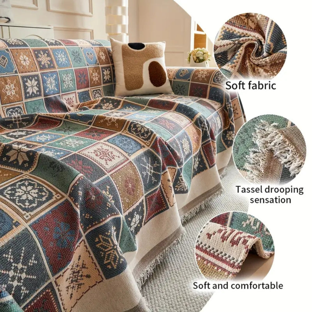 Genfer Boho Stricksofaüberwurf