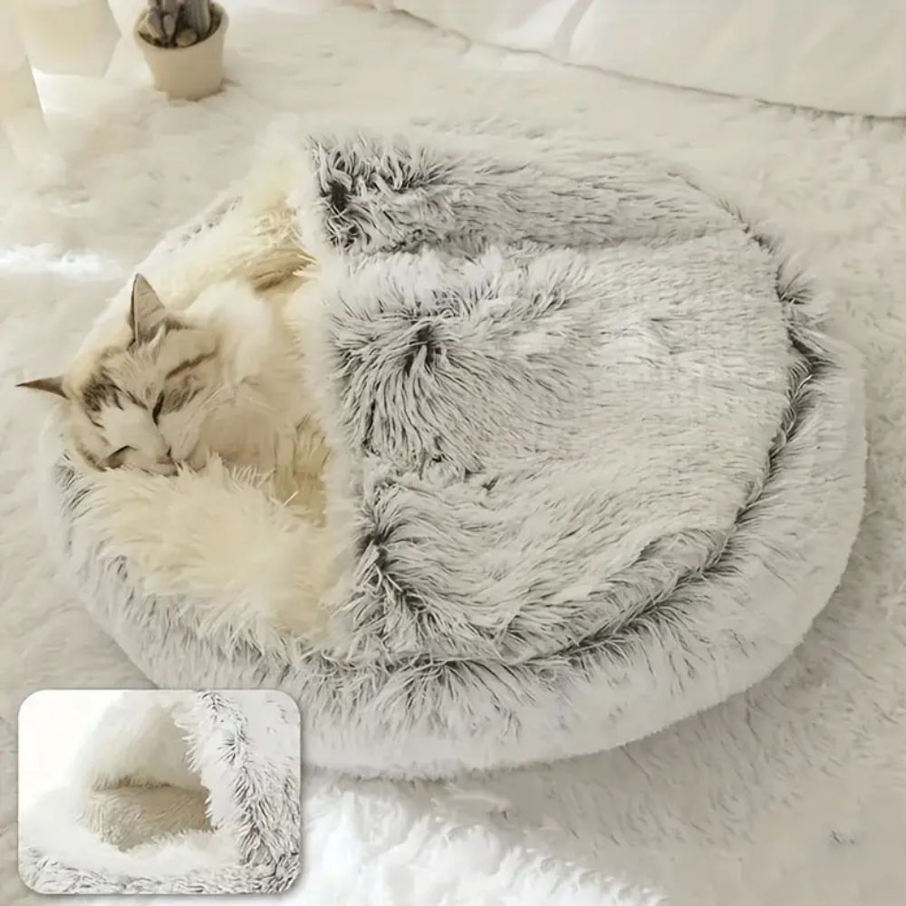 Runde Kapuzen-Faux-Fur Haustierbett
