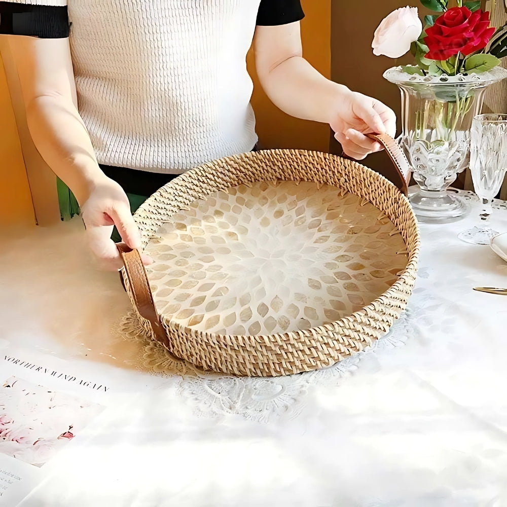 Landhaus Rattan Tablett in verschiedenen Mustern