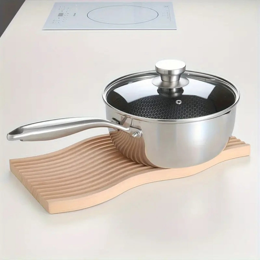 Moderne Edelstahl-Soßenkasserolle mit Glasdeckel