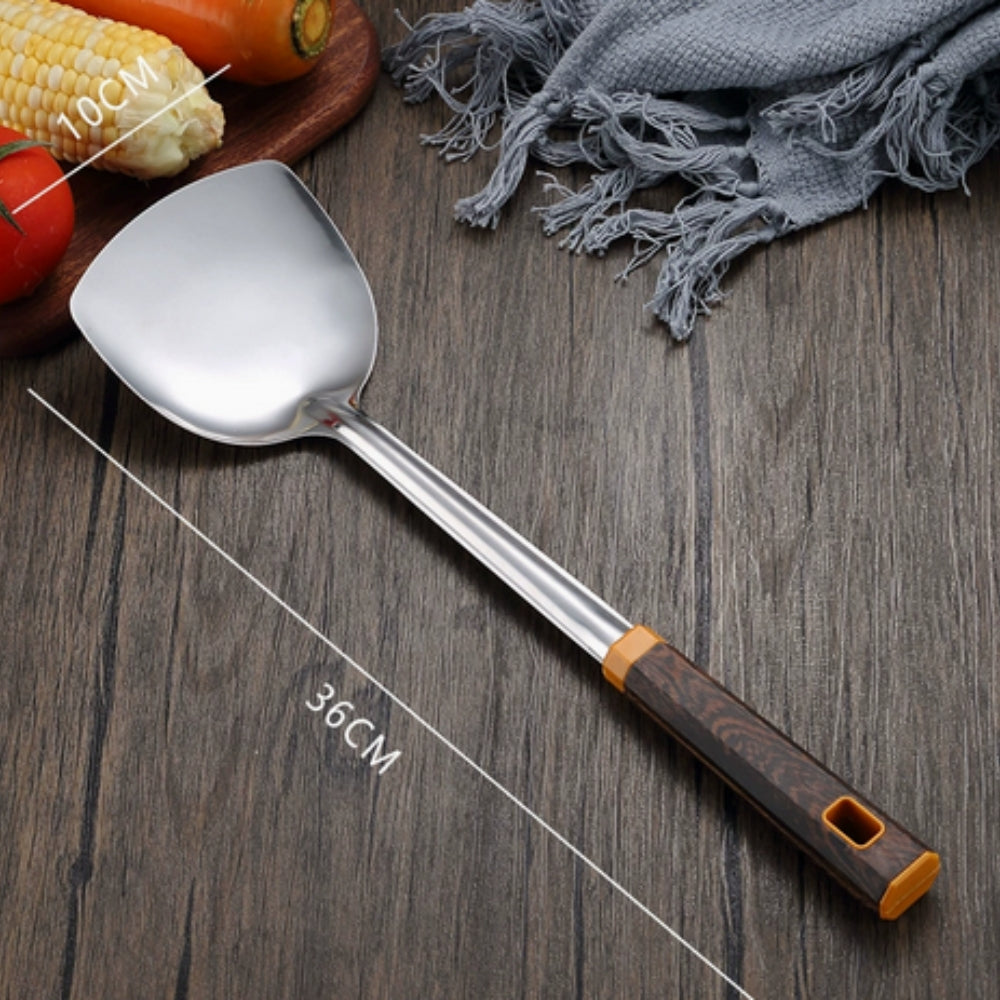 Edelstahl Utensilien mit Holzmaserung | 6-teiliges Set