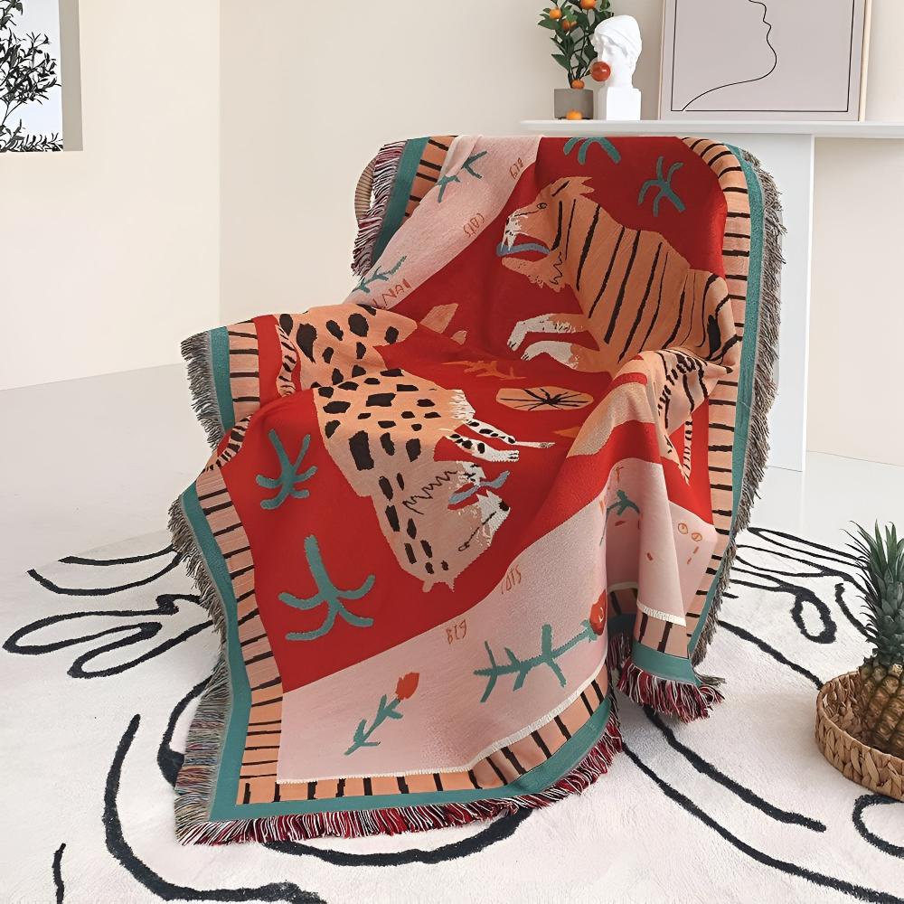 Leoparden-gewebte Quasten-Decke