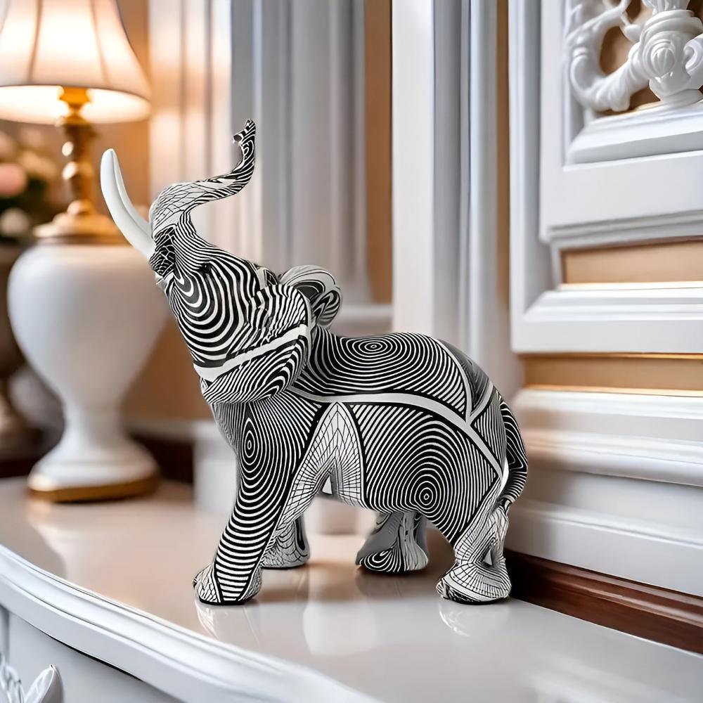 Schwarz-Weiße Spiral-Elefant-Figur