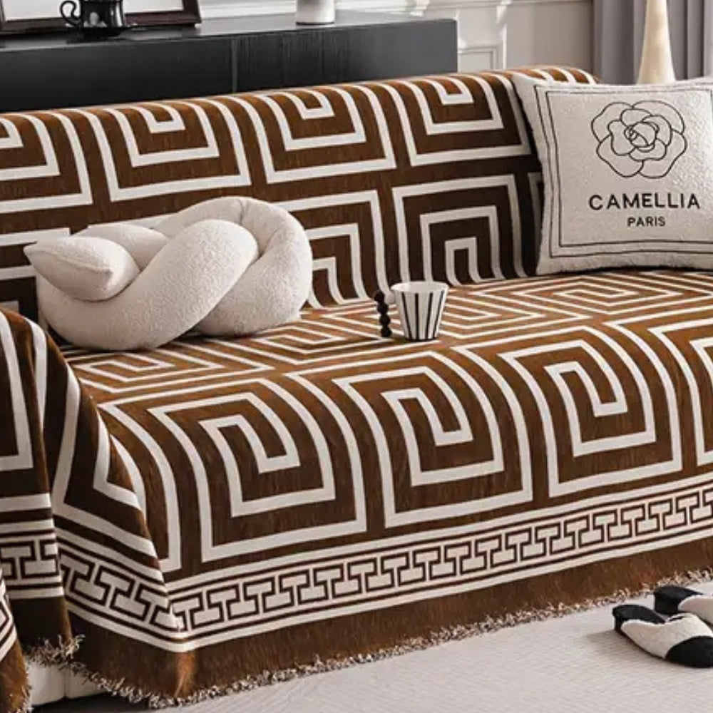 Meander Quasten Chenille Sofabezug