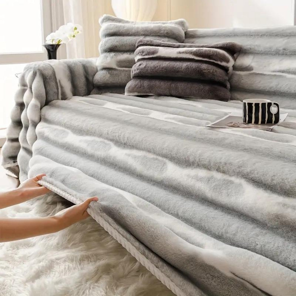 Samt-Faux-Fur Sofaüberwurf