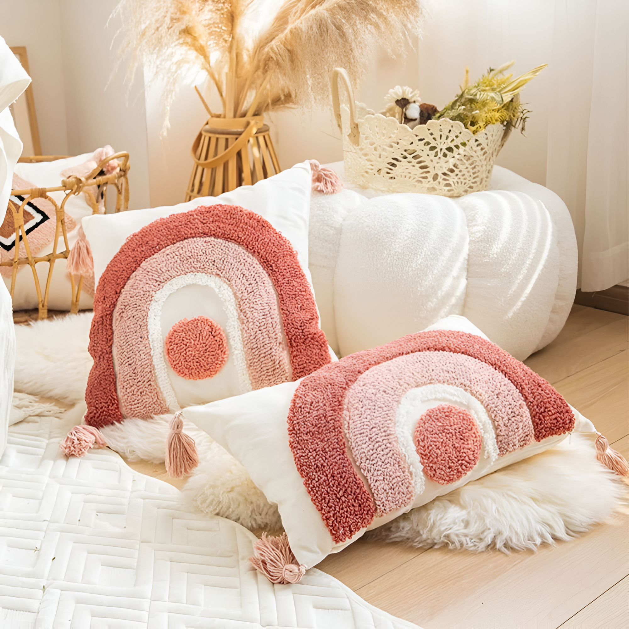 Gepolsterter Bestickter Boho Kissenbezug