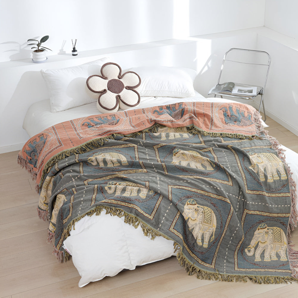 Bohemian Elefantendruck Quasten-Decke