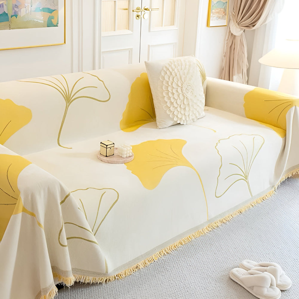 Pastoral Stil Ginkgo Blatt Sofaüberwurf