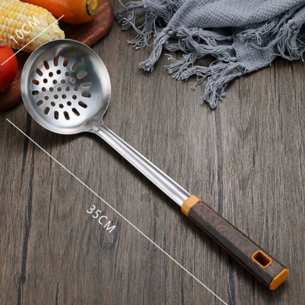 Edelstahl Utensilien mit Holzmaserung | 6-teiliges Set