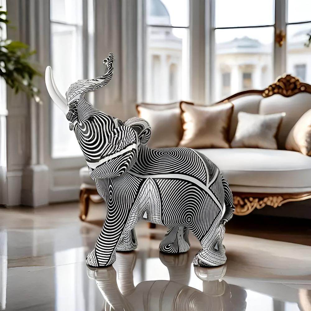 Schwarz-Weiße Spiral-Elefant-Figur