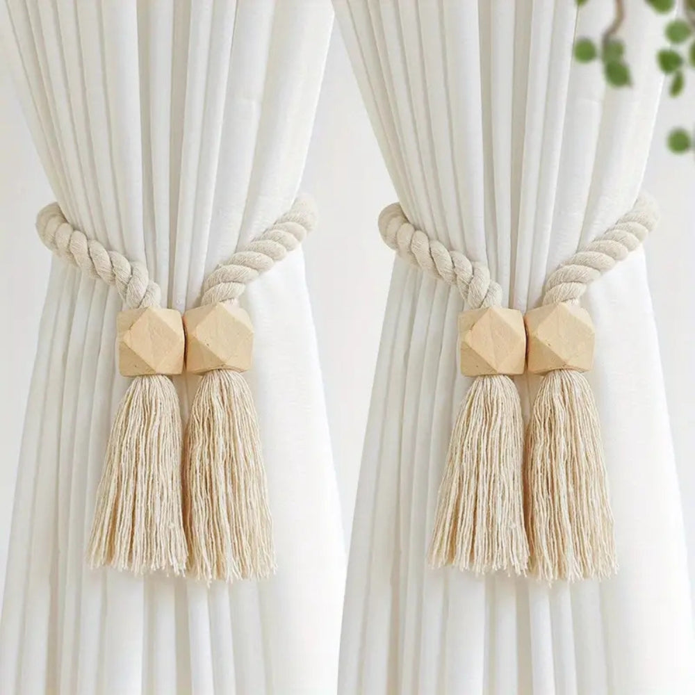 Holzperlen Quasten Vorhang Halter | 2er Set