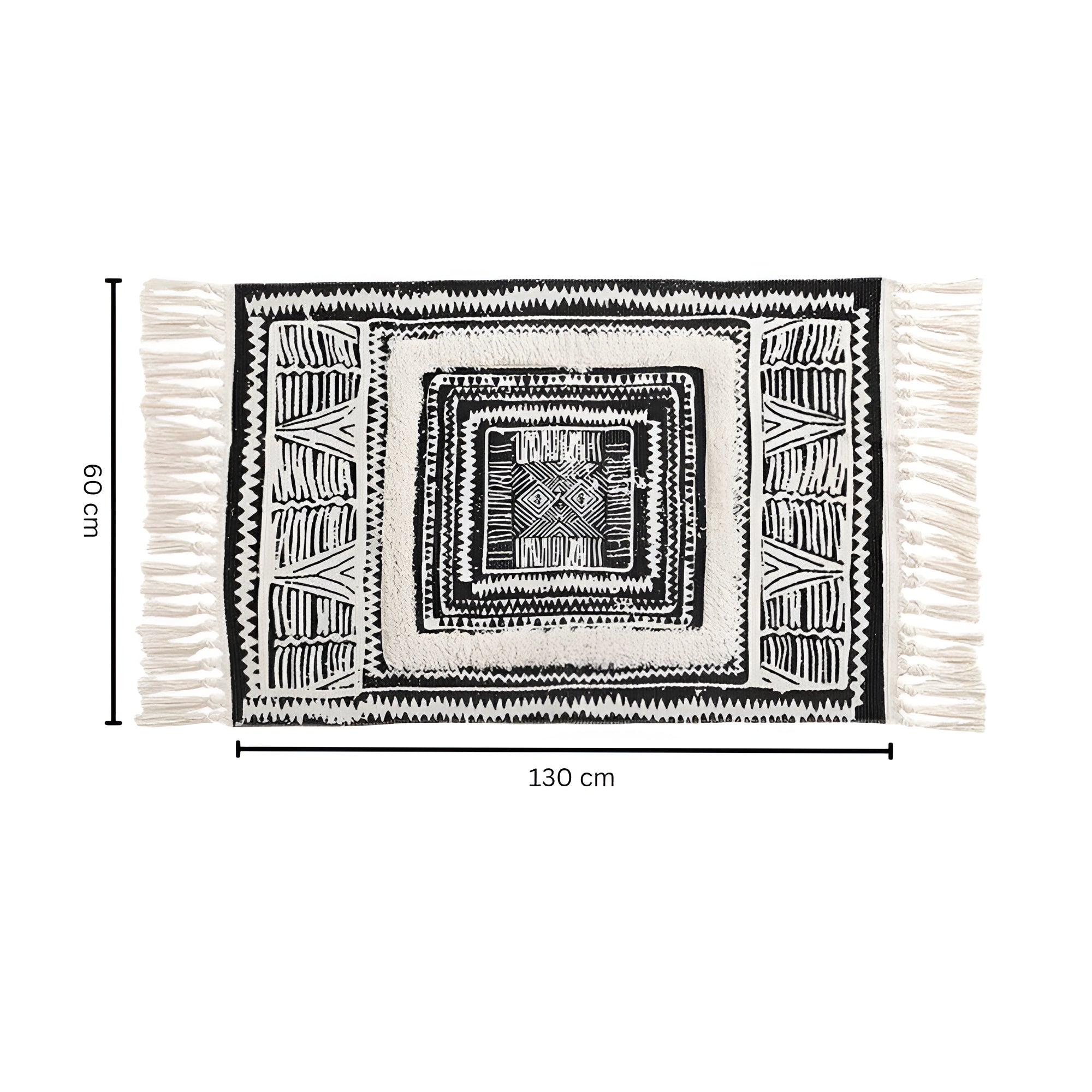 Schwarz-weiße geometrische Quasten-Bodenmatte