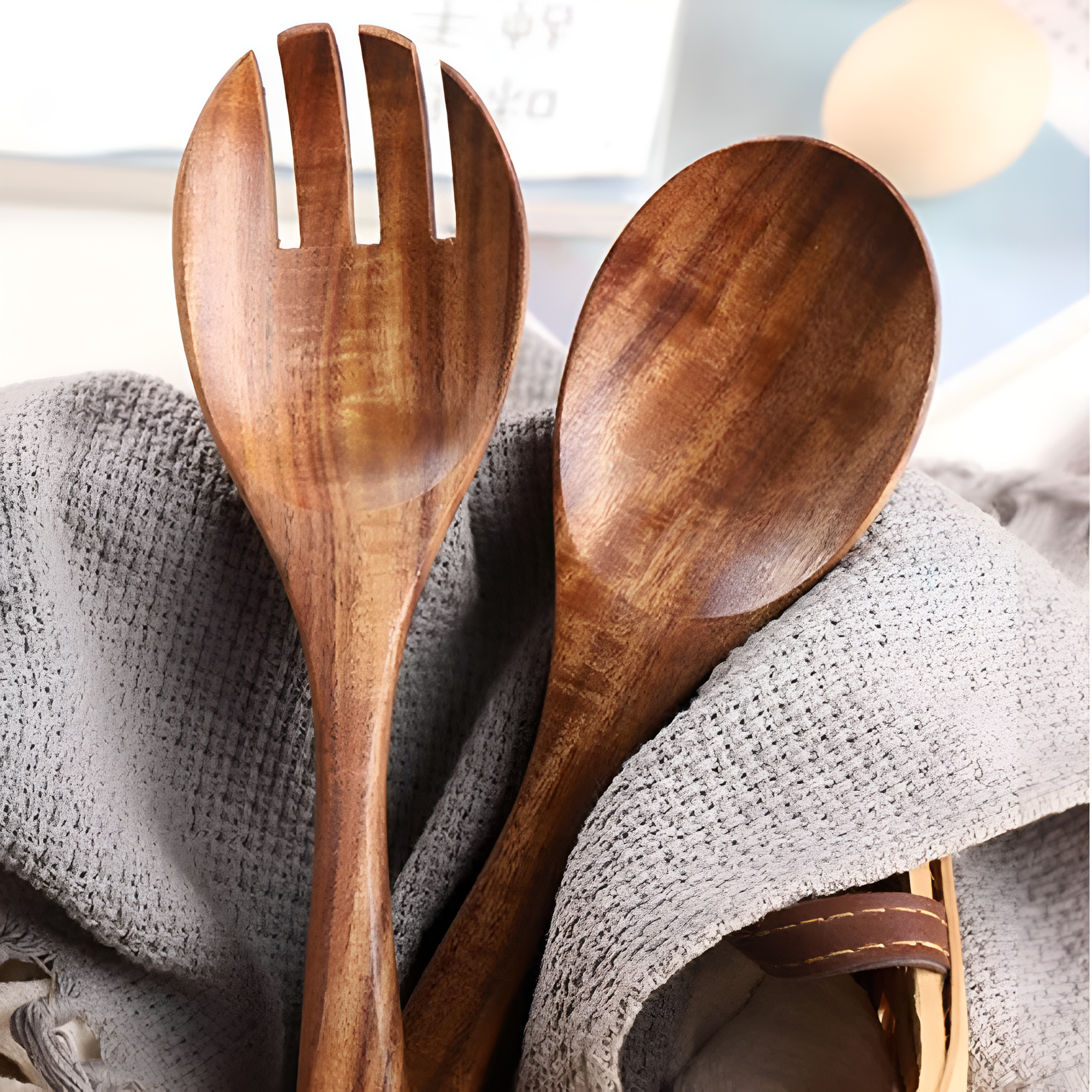 Rustikales Teak-Salatservierset | 2 Teile