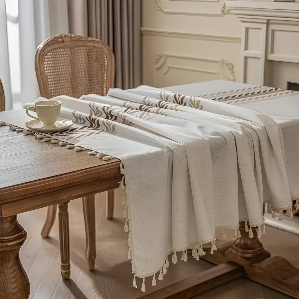 Elegante Blätter Bestickte Tischdecke