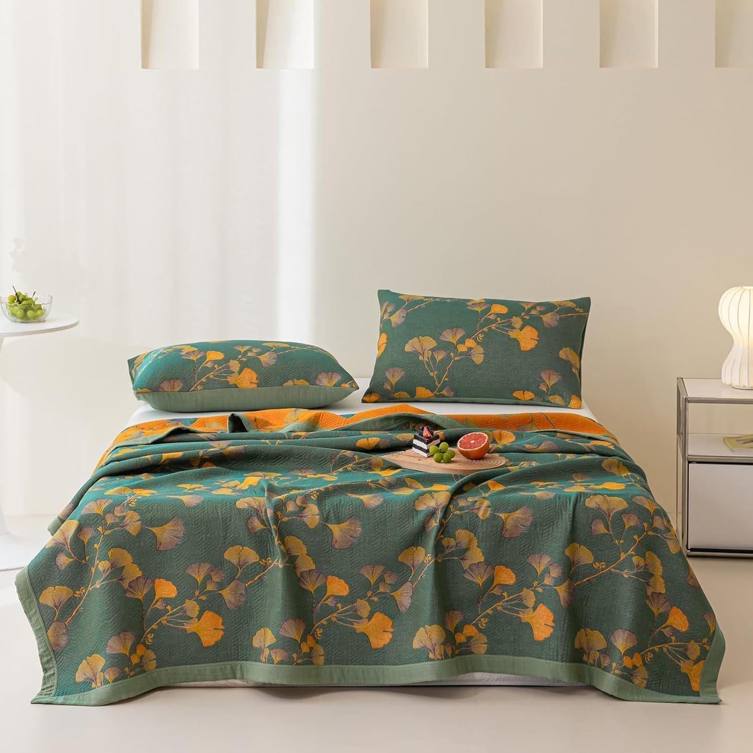 Jacquard Florale Ginkgo-Blätter Wendebettdecke