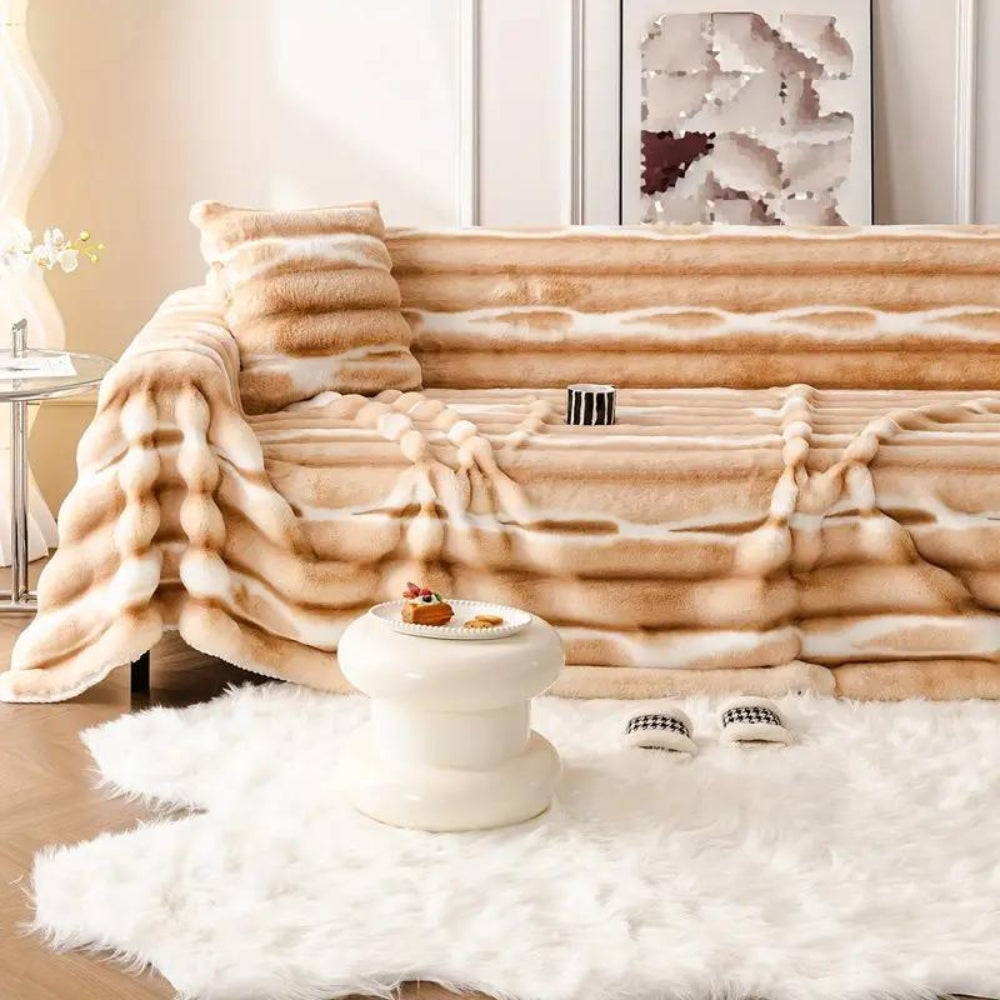 Samt-Faux-Fur Sofaüberwurf