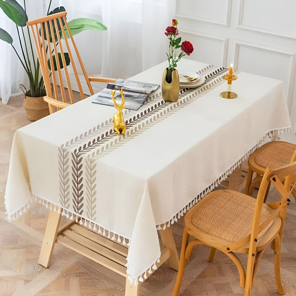 Elegante Blätter Bestickte Tischdecke