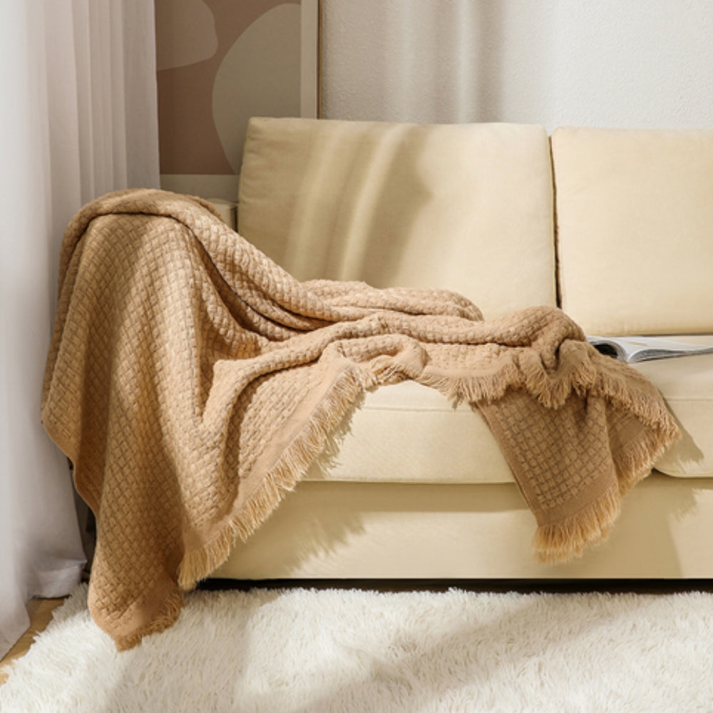Waffelgewebe Baumwoll gestrickte Quasten-Decke