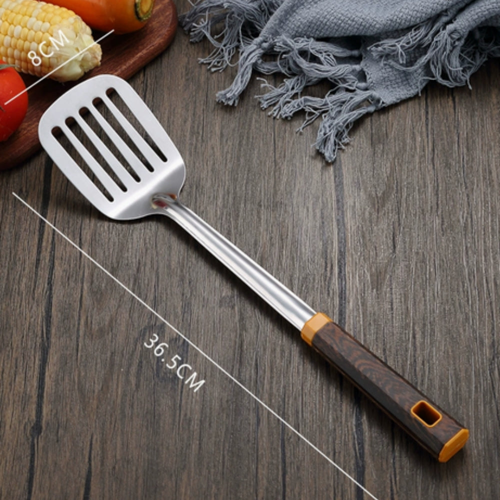Edelstahl Utensilien mit Holzmaserung | 6-teiliges Set
