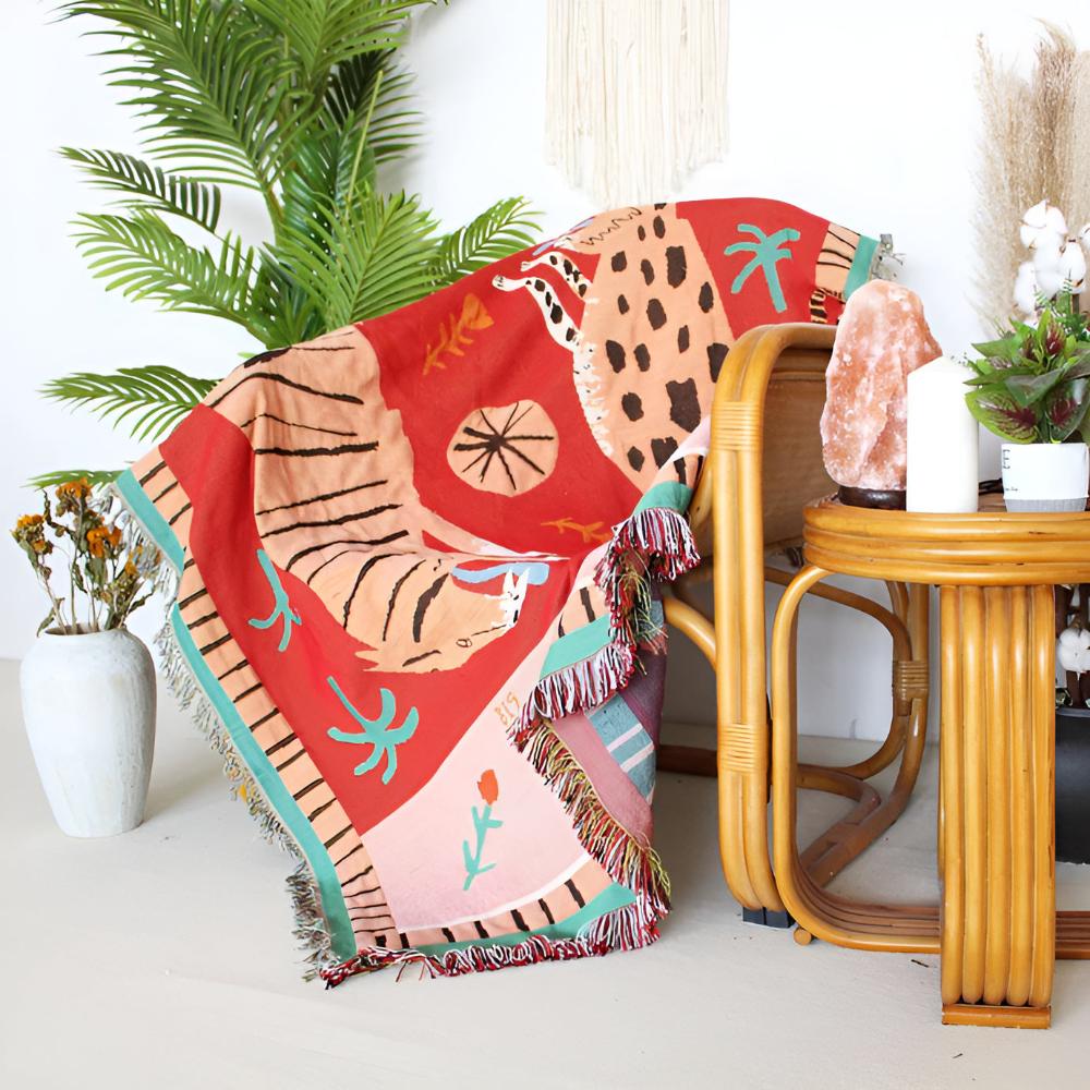 Leoparden-gewebte Quasten-Decke