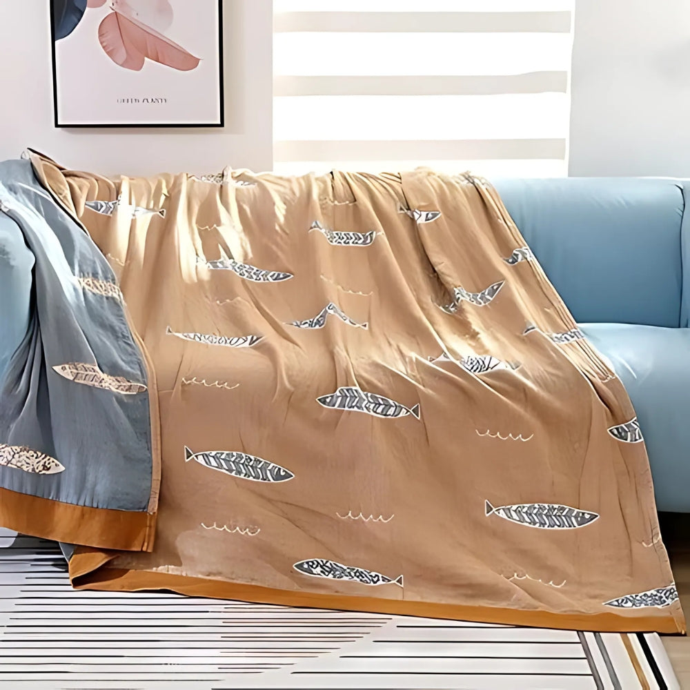 Goldener Fisch Baumwollgaze Wende-Decke