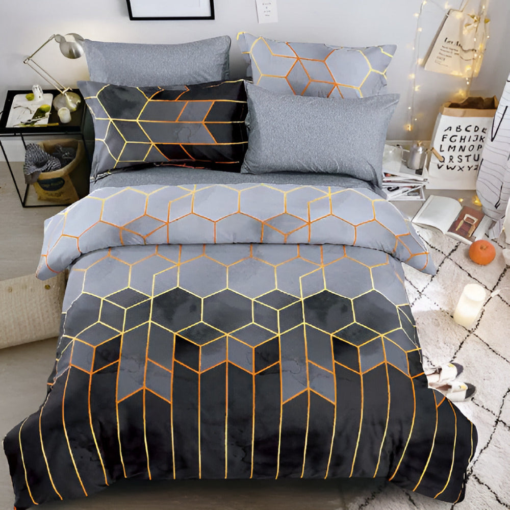 Goldene Cosmo-Hive | 3-teiliges Bettbezug-Set