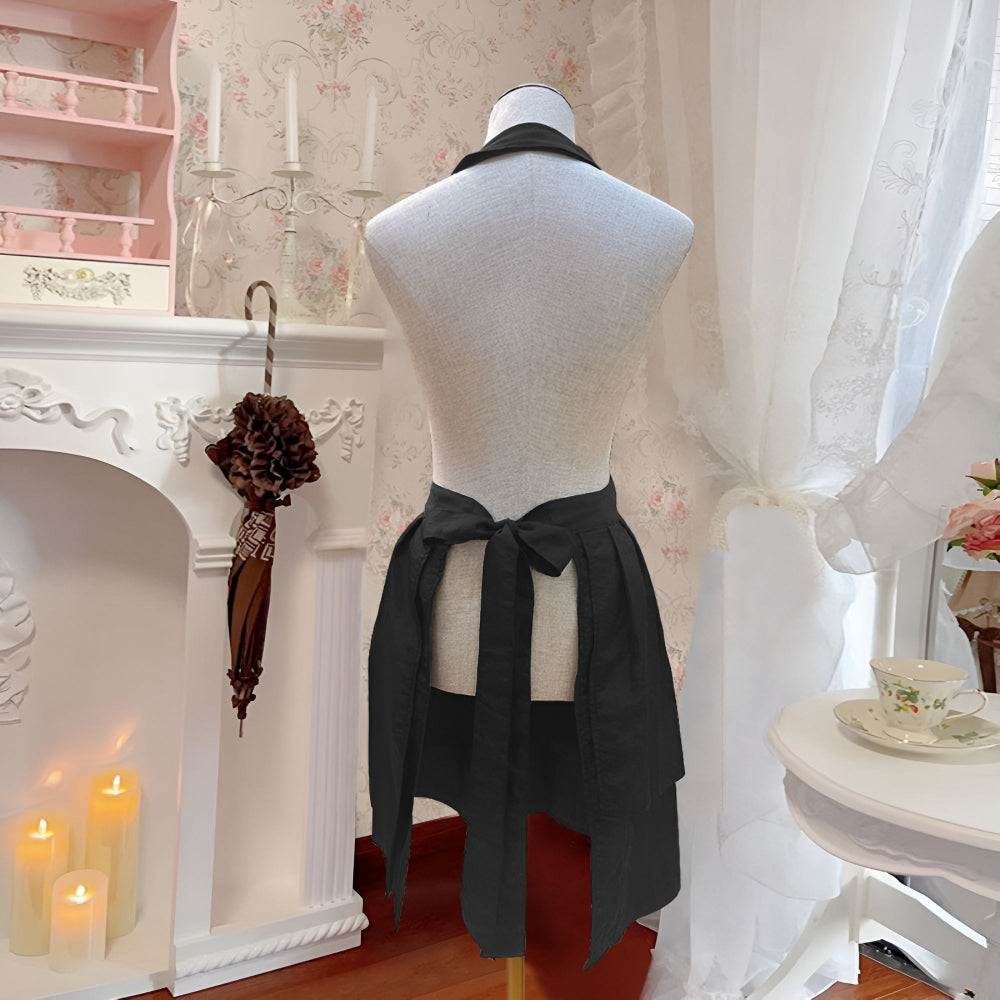V-Ausschnitt Halter Schwarze Bindeschürze