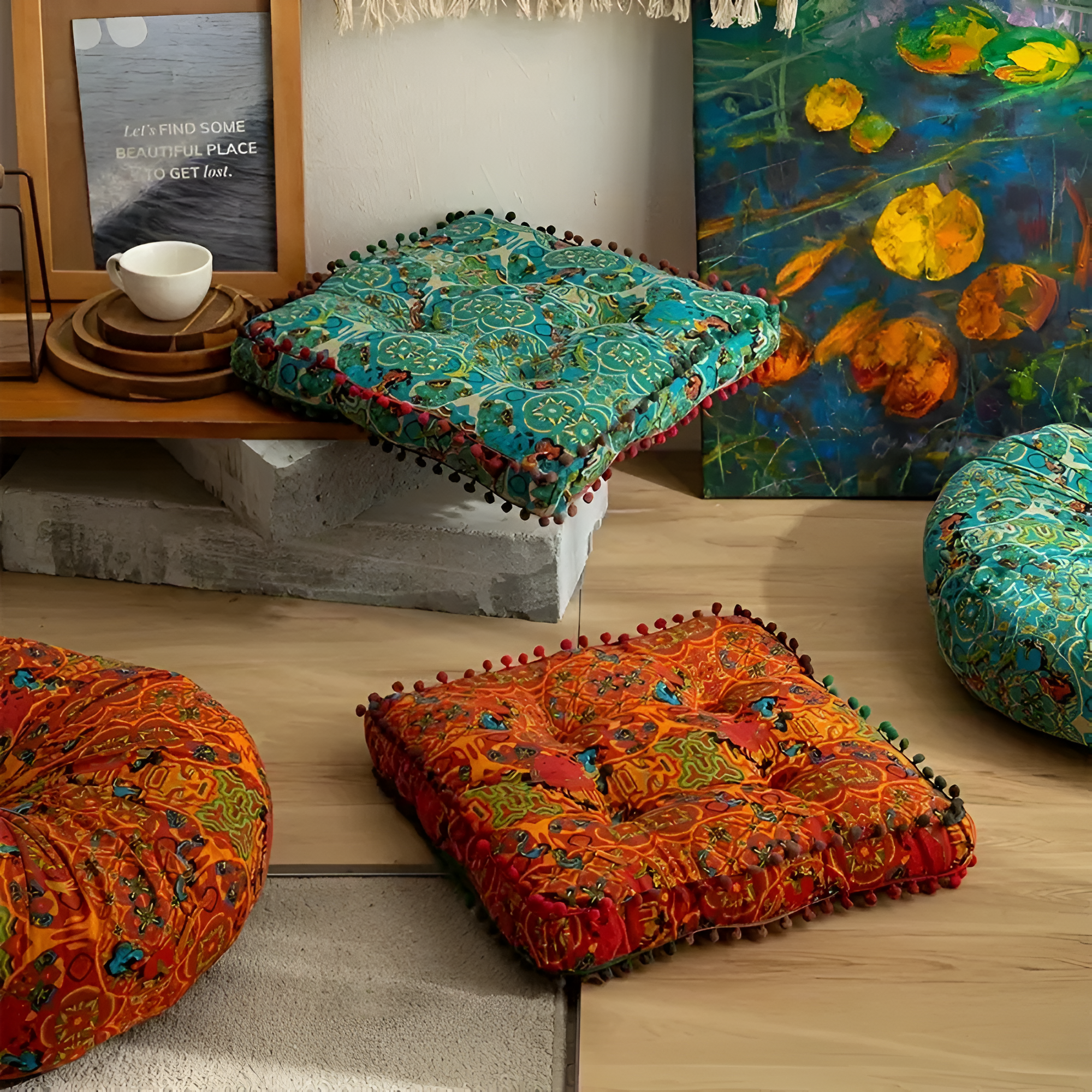 Bohemian Besticktes Bodenkissen