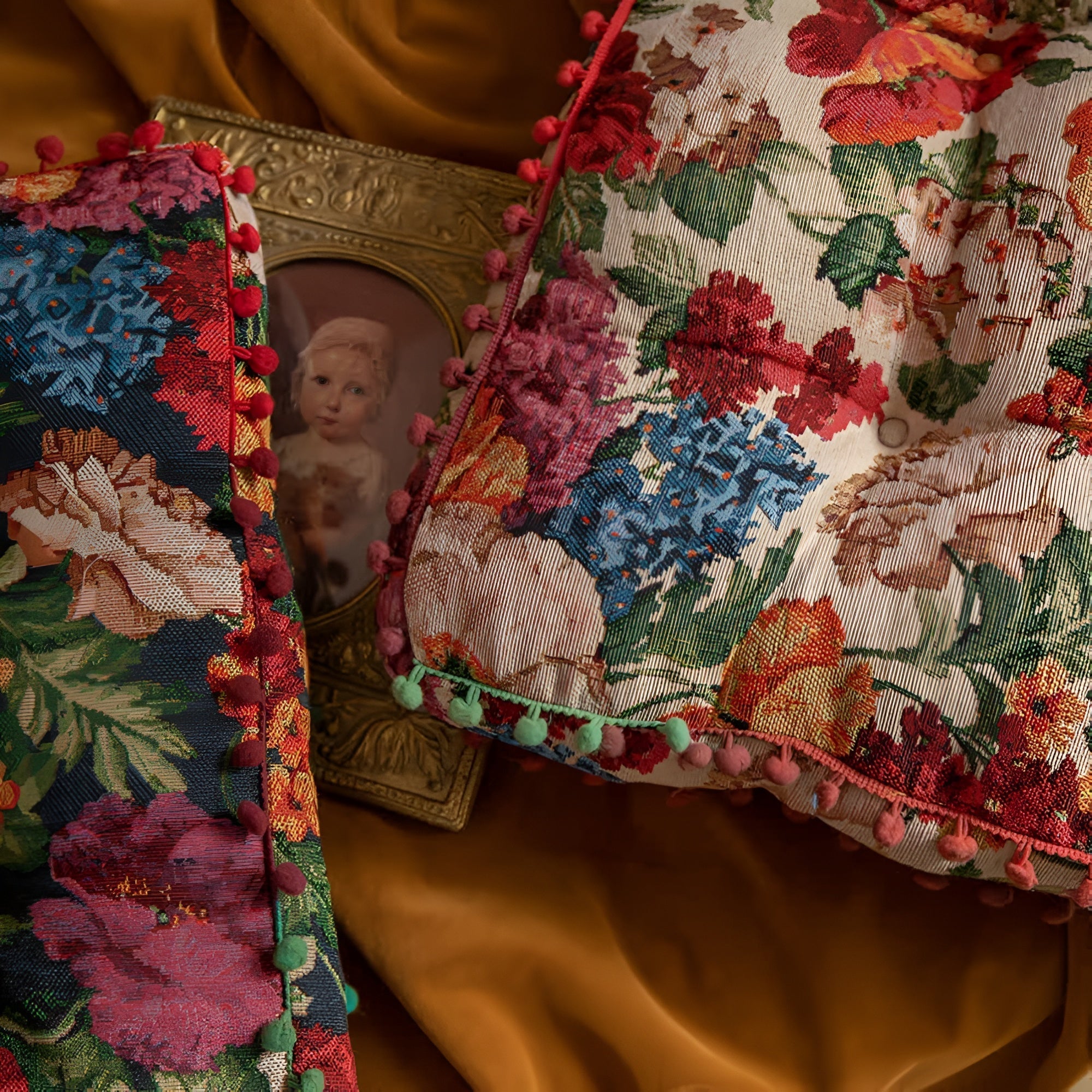 Retro Florales Bohemian Quasten-Kissen