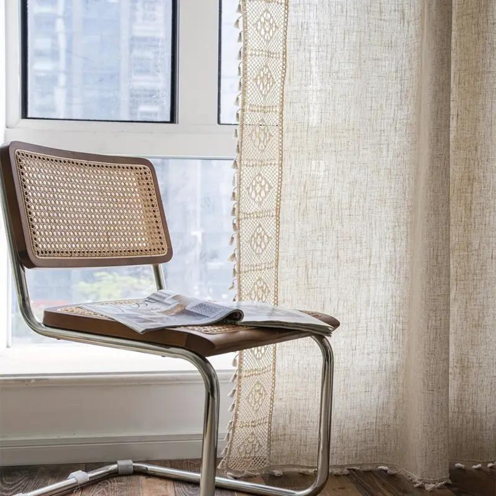 Farmhouse Chic Leinen Geometrischer Vorhang