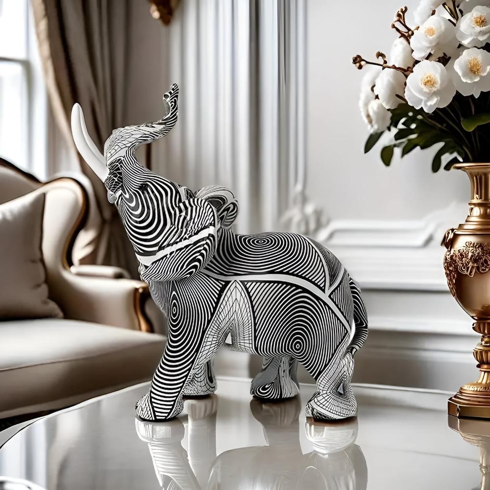 Schwarz-Weiße Spiral-Elefant-Figur